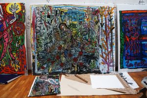 Oeuvres en cours. exposition Michel Houellebecq, RESTER VIVANT, Palais de Tokyo, juin 2016